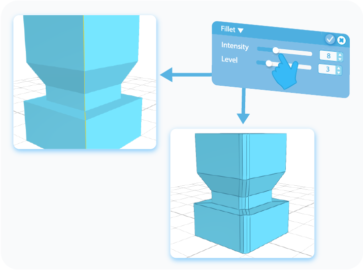 Fillet the selected region by customizing the Intensity and Level settings